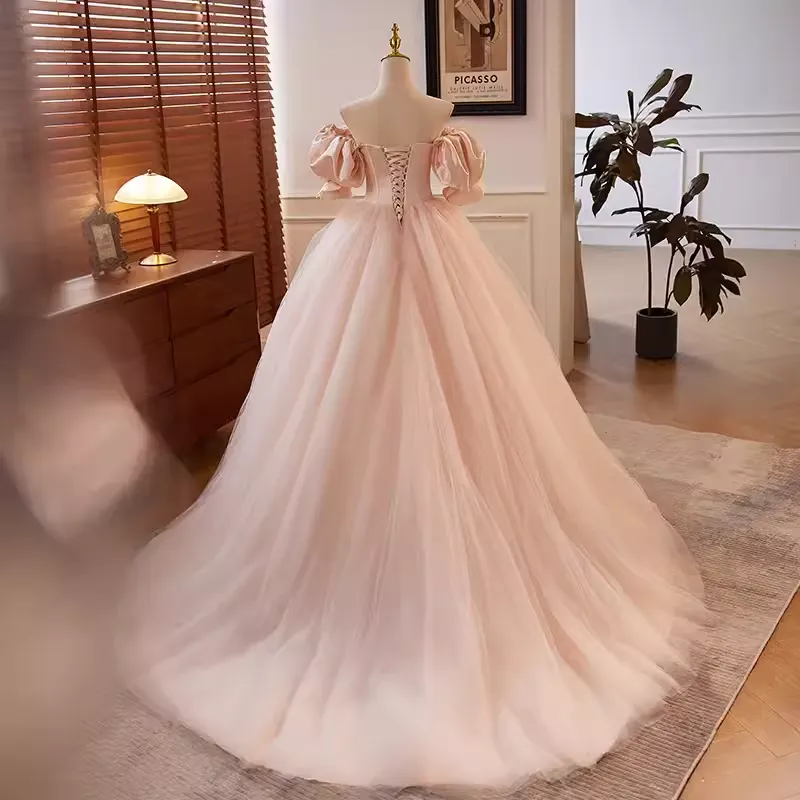 Vintage Ball Gown Off The Shoulder Blush Pink Tulle Sweet 16 Dresses B106