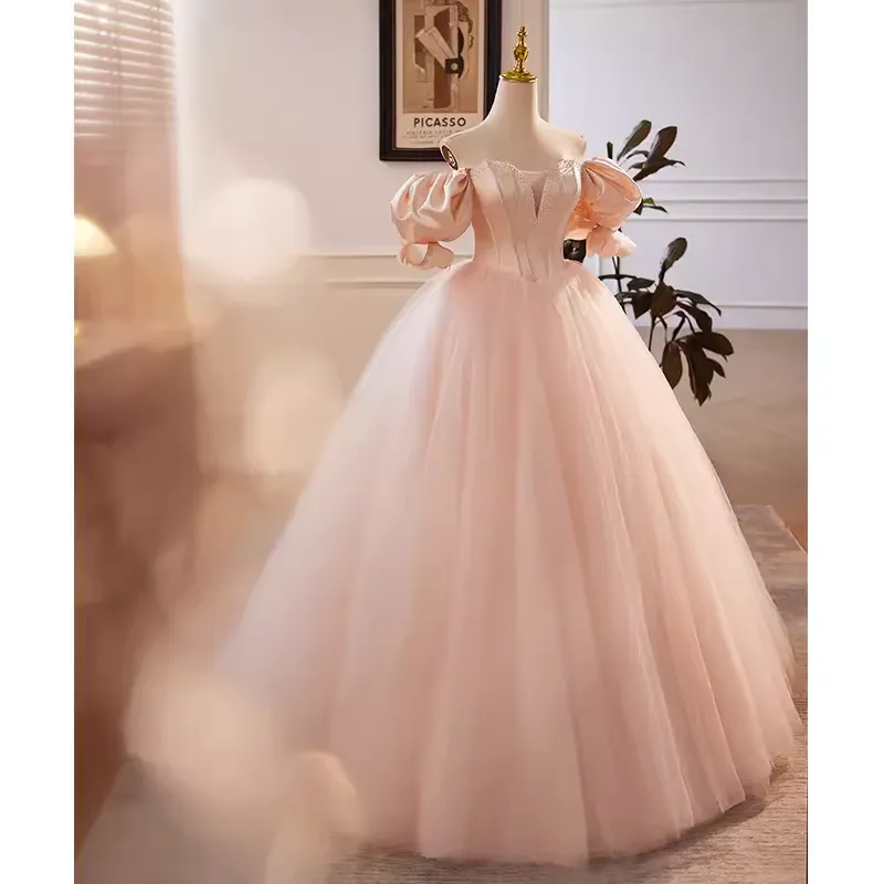 Vintage Ball Gown Off The Shoulder Blush Pink Tulle Sweet 16 Dresses B106