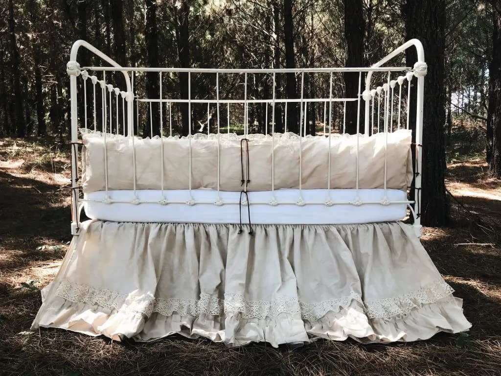 Vintage Leather and Lace 100% Washed Cotton Tea-Stained Crib Bedding