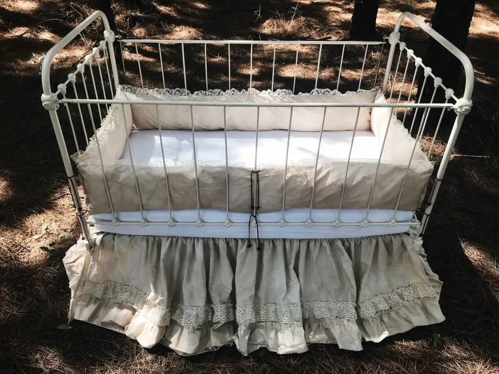 Vintage Leather and Lace 100% Washed Cotton Tea-Stained Crib Bedding