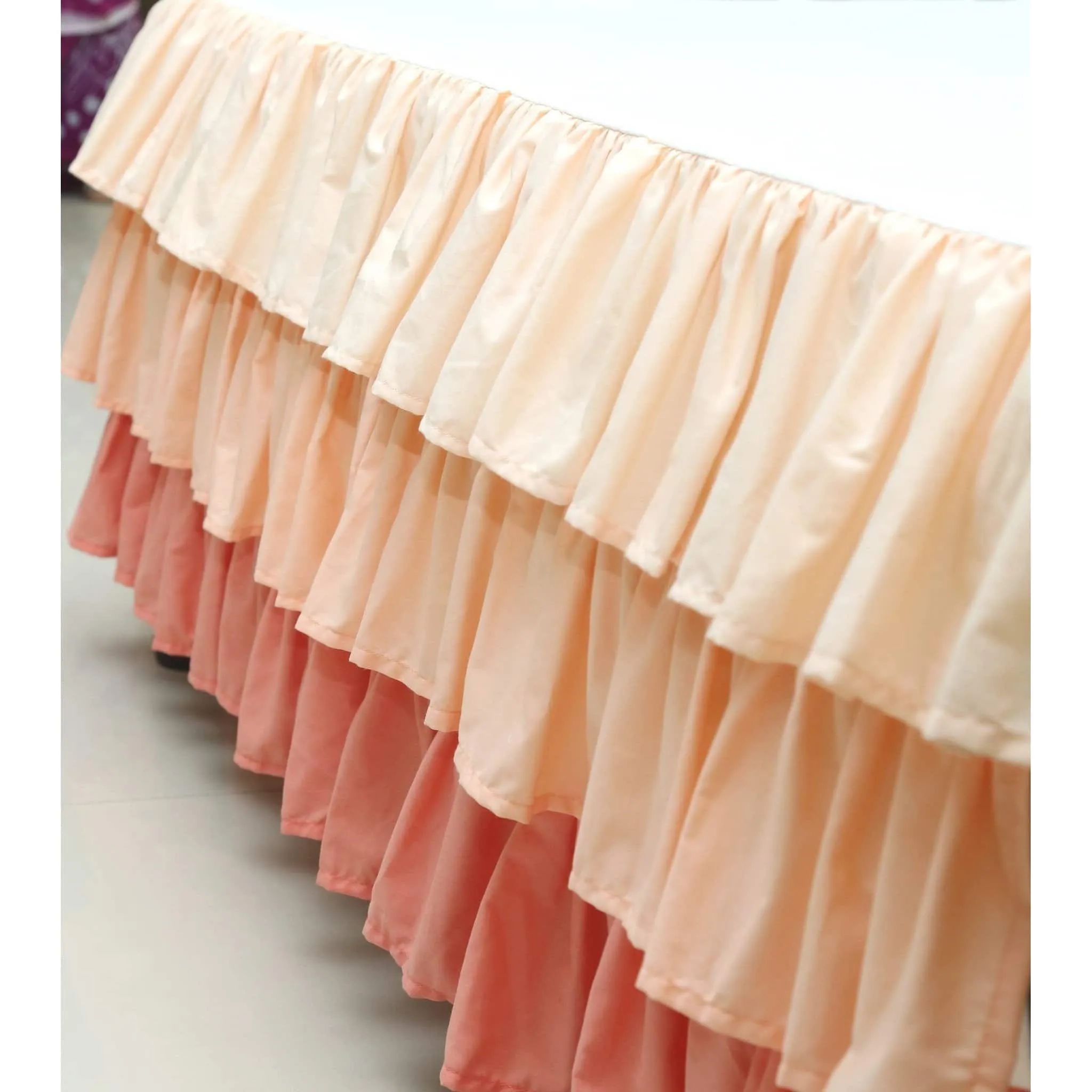Waterfall Ruffle 3 Tier Skirt | Coral Gradient Ruffle Crib Skirt