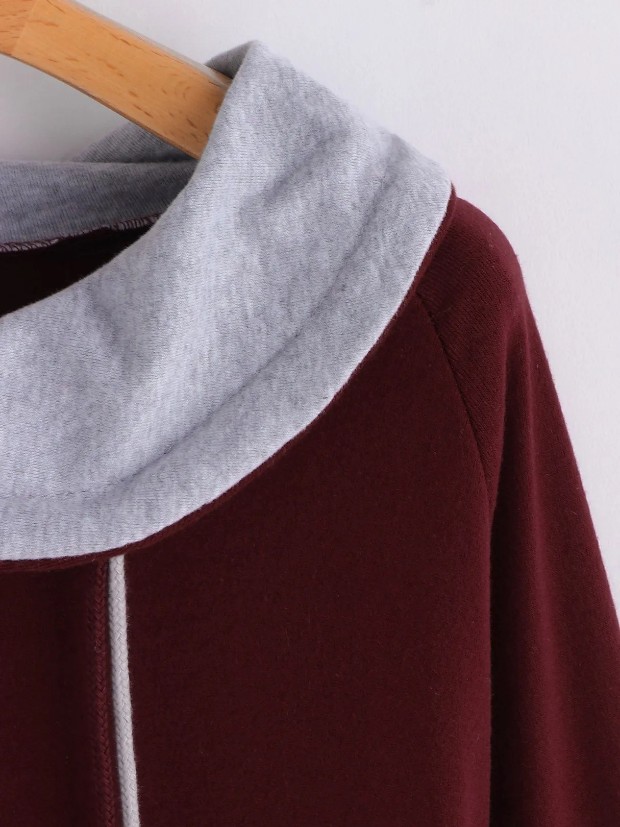 Wholesale Burgundy Drape Sagging Long Sleeve Plain Side Pockets T-Shirts