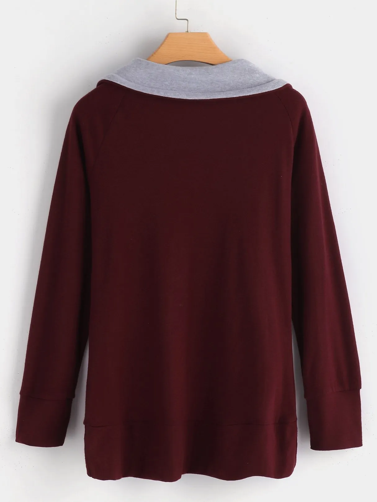 Wholesale Burgundy Drape Sagging Long Sleeve Plain Side Pockets T-Shirts