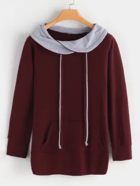 Wholesale Burgundy Drape Sagging Long Sleeve Plain Side Pockets T-Shirts