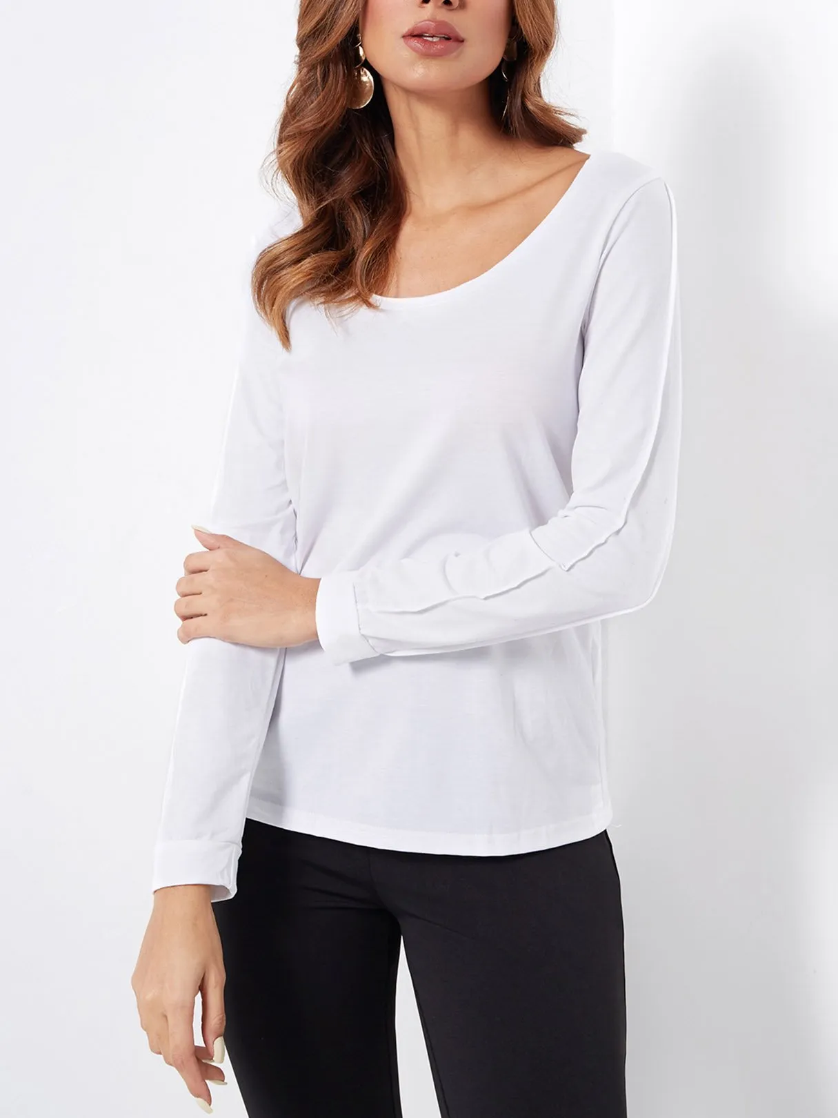 Wholesale Round Neck Plain Long Sleeve White Tee