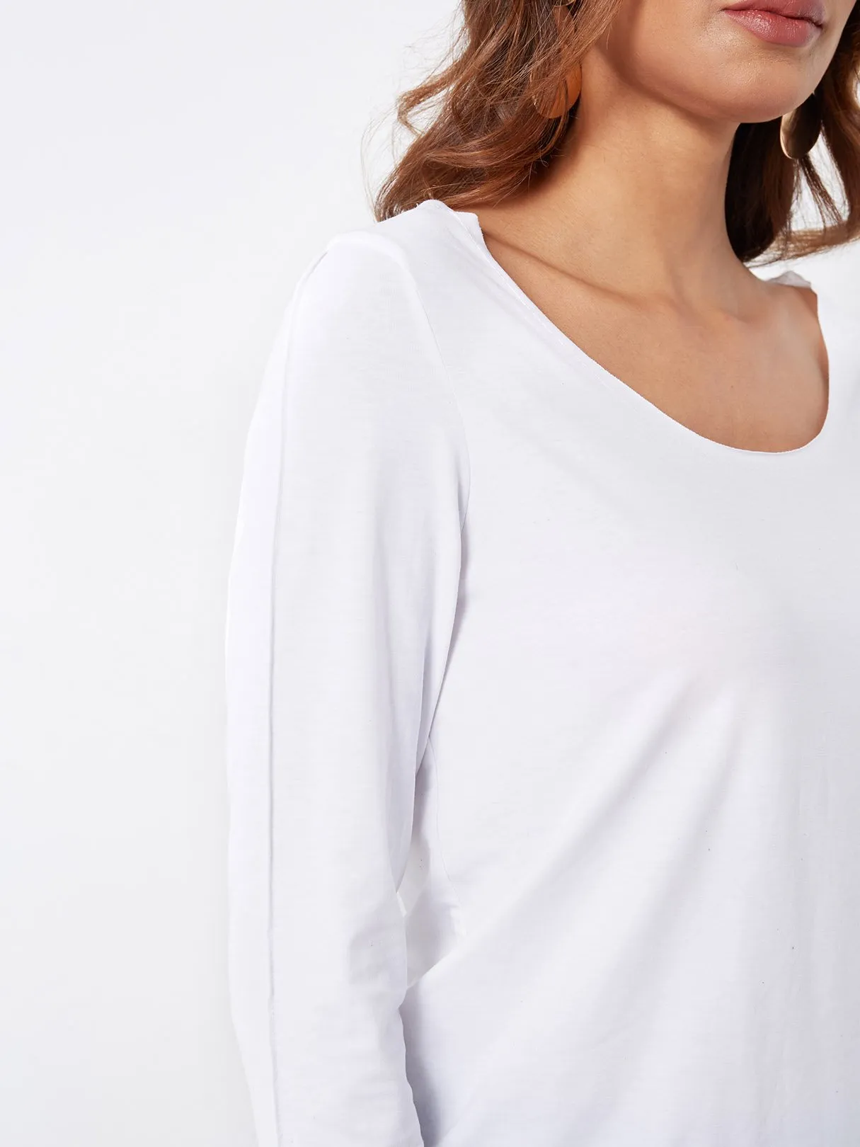 Wholesale Round Neck Plain Long Sleeve White Tee