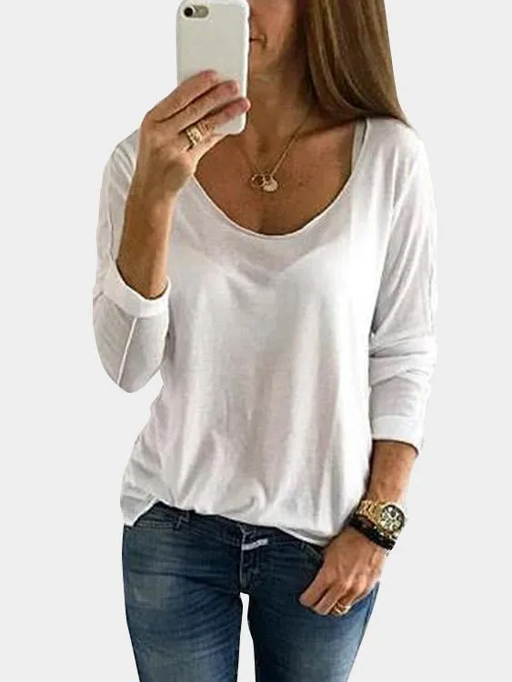 Wholesale Round Neck Plain Long Sleeve White Tee