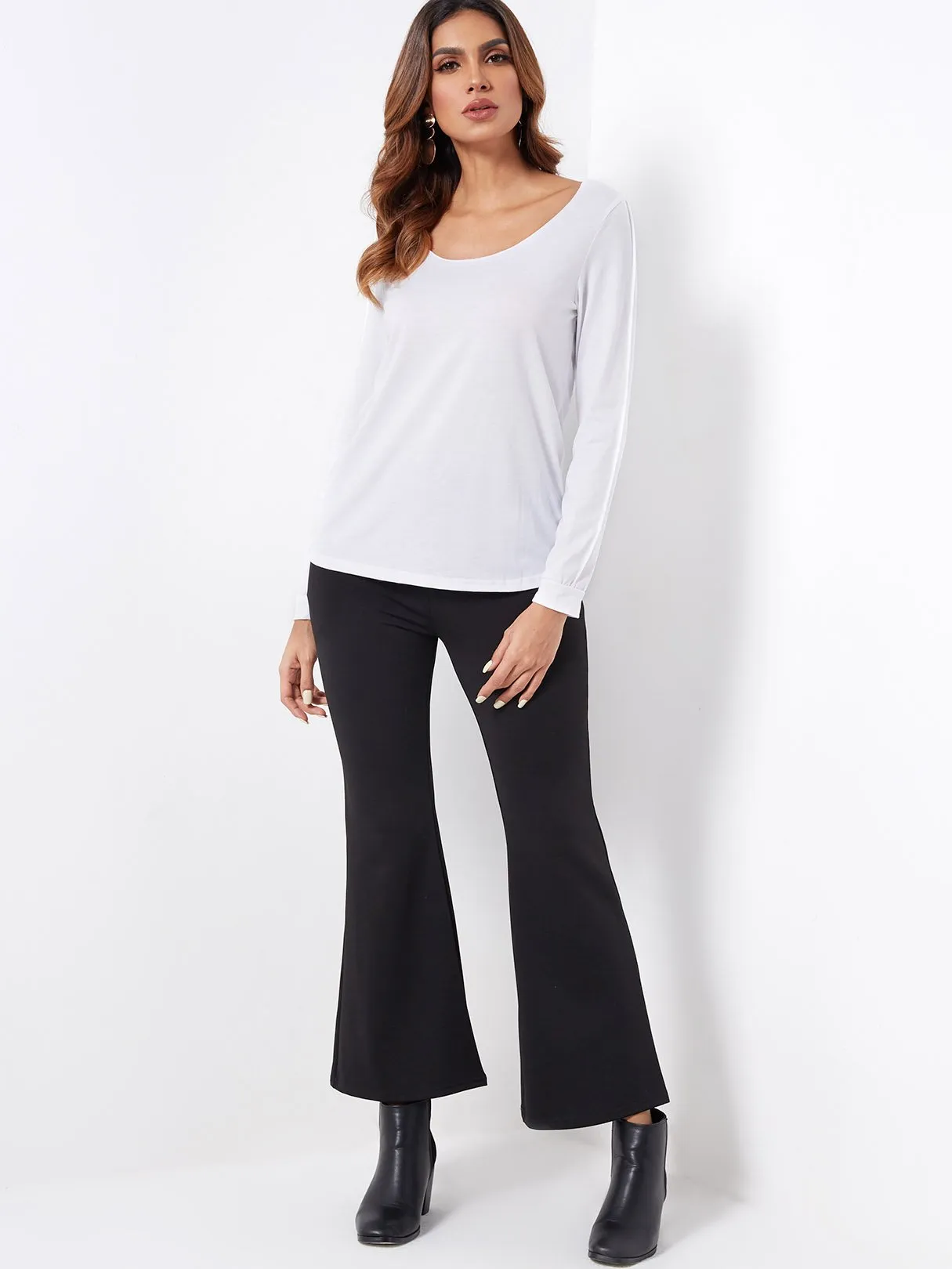 Wholesale Round Neck Plain Long Sleeve White Tee