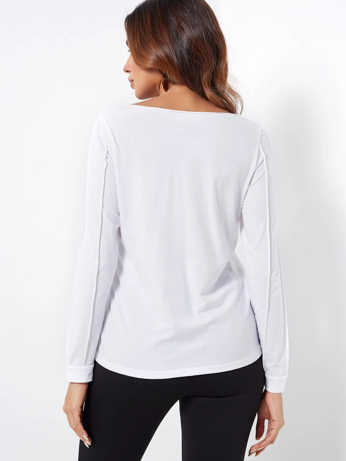 Wholesale Round Neck Plain Long Sleeve White Tee